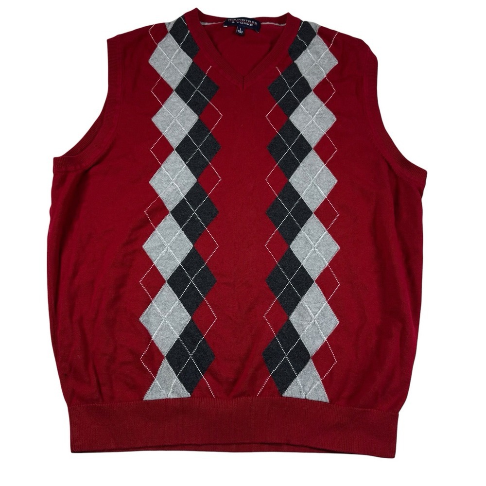 Roundtree & Yorke Sweater Vest Large red,blue, gray argyle sleeveless Grandpa